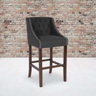 Carmel Series 30" High Transitional Tufted Walnut Barstool with Accent Nail Trim - View 2