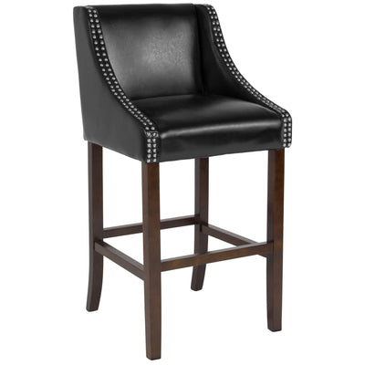Carmel Series 30" High Transitional Walnut Barstool with Accent Nail Trim - View 1