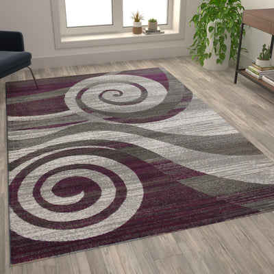 Cirrus Collection Swirl Patterned Olefin Area Rug with Jute Backing for Entryway, Living Room, Bedroom - View 2