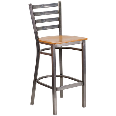 Clear Coated Ladder Back Metal Restaurant Barstool - View 1