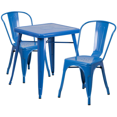 Commercial Grade 23.75" Square Metal Indoor-Outdoor Table Set with 2 Stack Chairs - View 1