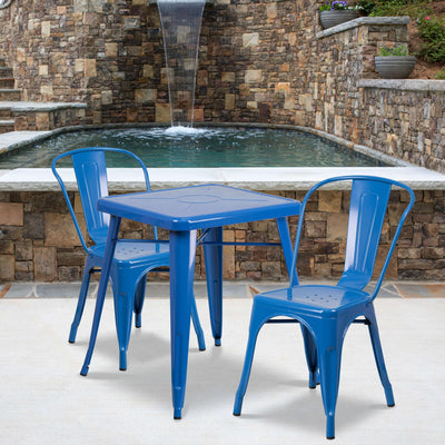 Commercial Grade 23.75" Square Metal Indoor-Outdoor Table Set with 2 Stack Chairs - View 2