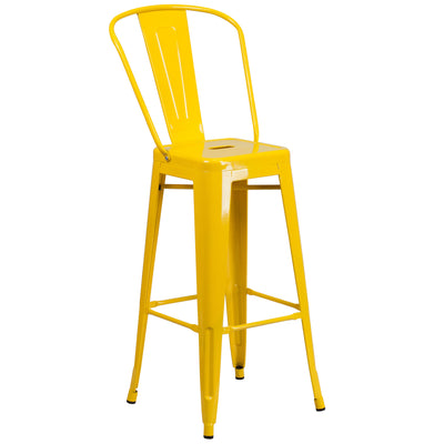 Commercial Grade 30" High Metal Indoor-Outdoor Barstool with Back - View 1