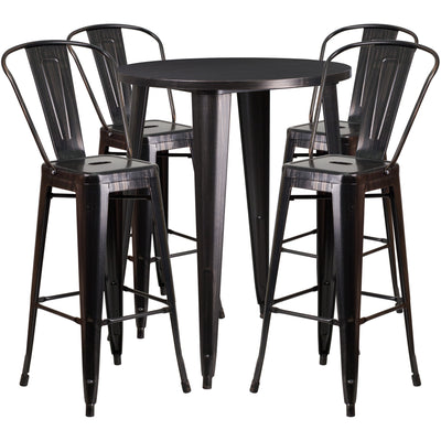 Commercial Grade 30" Round Metal Indoor-Outdoor Bar Table Set with 4 Cafe Stools - View 1