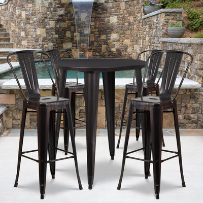 Commercial Grade 30" Round Metal Indoor-Outdoor Bar Table Set with 4 Cafe Stools - View 2