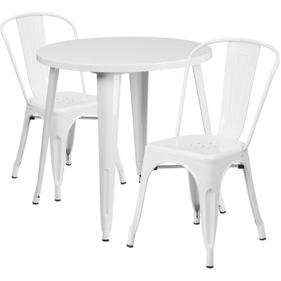 Commercial Grade 30" Round Metal Indoor-Outdoor Table Set with 2 Cafe Chairs - View 1
