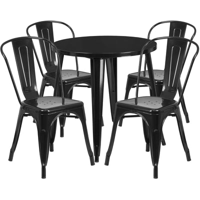 Commercial Grade 30" Round Metal Indoor-Outdoor Table Set with 4 Cafe Chairs - View 1