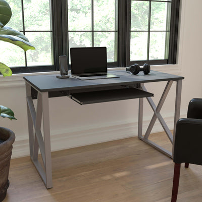 Computer Desk with Pull-Out Keyboard Tray and Cross-Brace Frame - View 2