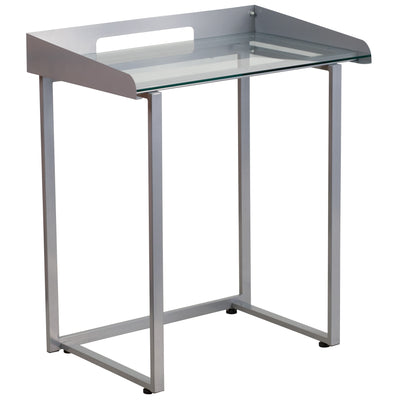 Contemporary Clear Tempered Glass Desk with Cable Management Border - View 1