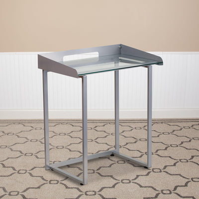 Contemporary Clear Tempered Glass Desk with Cable Management Border - View 2