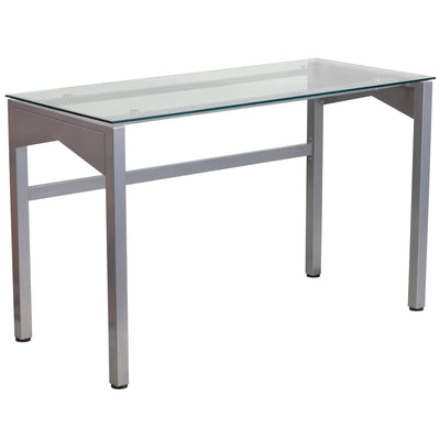Contemporary Clear Tempered Glass Desk with Geometric Sides - View 1
