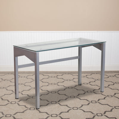 Contemporary Clear Tempered Glass Desk with Geometric Sides - View 2