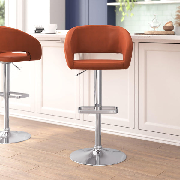 Contemporary Cozy Mid-Back Orange Vinyl Adjustable Height Barstool with  Chrome Base [FLF-DS-815-ORG-GG] 