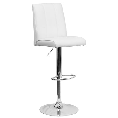 Contemporary Vinyl Adjustable Height Barstool with Vertical Stitch Panel Back and Chrome Base - View 1