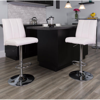 Contemporary Vinyl Adjustable Height Barstool with Vertical Stitch Panel Back and Chrome Base - View 2