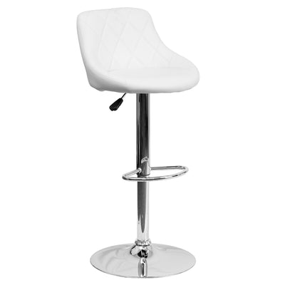 Contemporary Vinyl Bucket Seat Adjustable Height Barstool with Diamond Pattern Back and Chrome Base - View 1