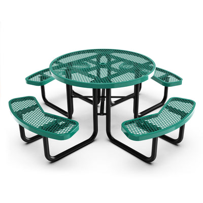 Creekside Outdoor Picnic Table with Commercial Heavy Gauge Expanded Metal Mesh Seats and Top with Umbrella Hole, Steel Frame, Ground Anchors - View 1