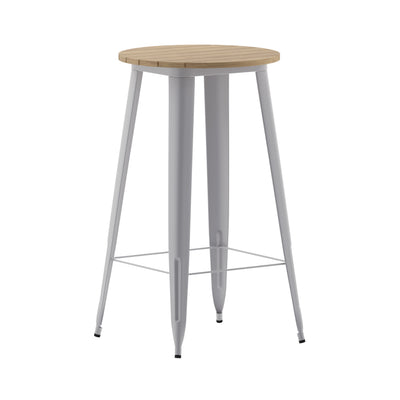 Declan Commercial Indoor/Outdoor Bar Top Table, 23.75" Round All Weather Poly Resin Top with Steel base - View 1