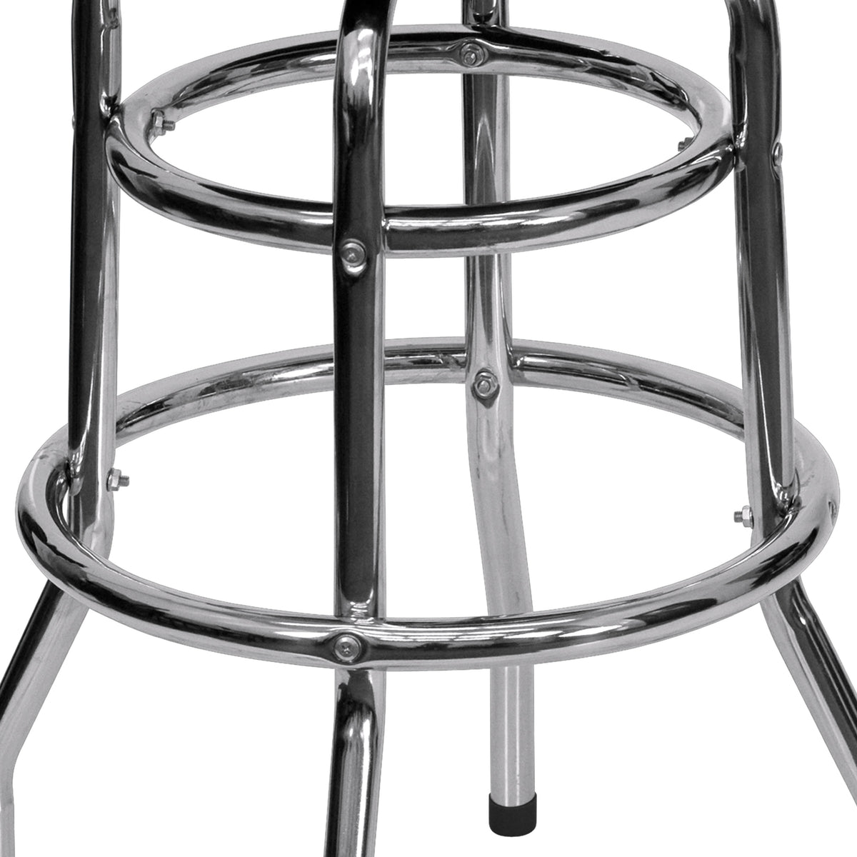 Black |#| Backless Double Ring Chrome Swivel Barstool with Black Vinyl Seat & Footrest