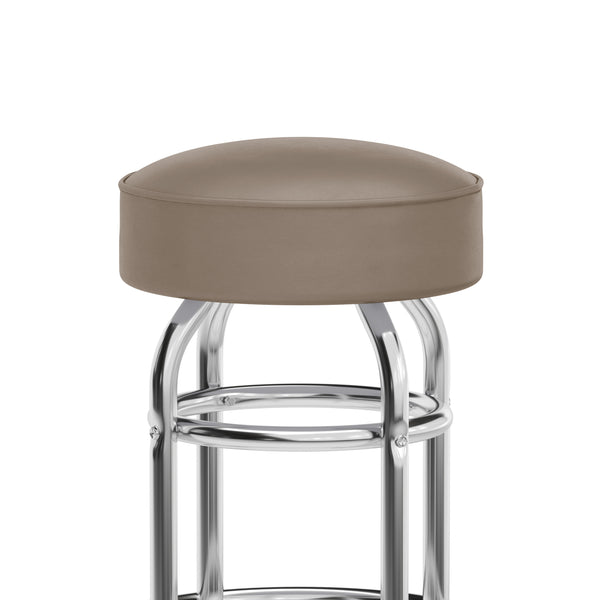 Beige |#| Backless Double Ring Chrome Swivel Barstool with Beige Vinyl Seat