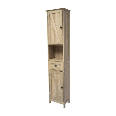 Dune Freestanding Bathroom Linen Tower Storage Cabinet with Magnetic Close Doors, Adjustable Shelves, Open Display Shelf, and Drawer - View 1
