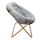 Gray Fabric/Soft Gold Frame |#| Double Folding Faux Fur Saucer Chair with 2 Ottomans - Gray/Soft Gold