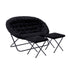 Eleanor Portable Folding Upholstered Double Saucer Chair with a Steel Frame and 2 Folding Ottomans for Dorm, Living Room, or Bedroom
