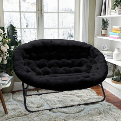 Eleanor Portable Folding Upholstered Double Saucer Chair with a Steel Frame for Dorm, Living Room, or Bedroom - View 2