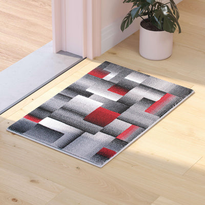 Elio Collection Color Blocked Area Rug - Olefin Rug with Jute Backing - Hallway, Entryway, Living Room or Bedroom - View 2