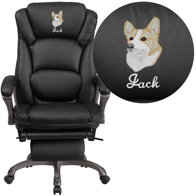 Embroidered High Back LeatherSoft Executive Reclining Swivel Office Chair with Outer Lumbar Cushion and Arms - View 1