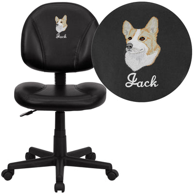 Embroidered Mid-Back LeatherSoft Swivel Ergonomic Task Office Chair with Back Depth Adjustment - View 1