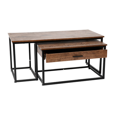 Emerson 2 Piece Modern Nesting Coffee Table Set with Storage Drawer and Sled Base Metal Frames - View 1