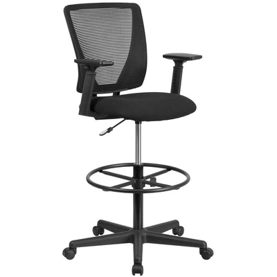 Ergonomic Mid-Back Mesh Drafting Chair with Fabric Seat, Adjustable Foot Ring and Arms - View 1