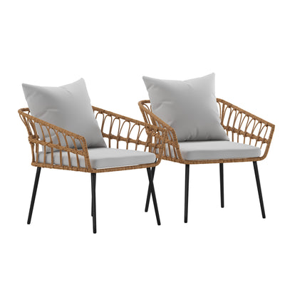 Evin Set of 2 Boho Indoor/Outdoor Rope Rattan Wicker Patio Chairs with All-Weather Cushions - View 1