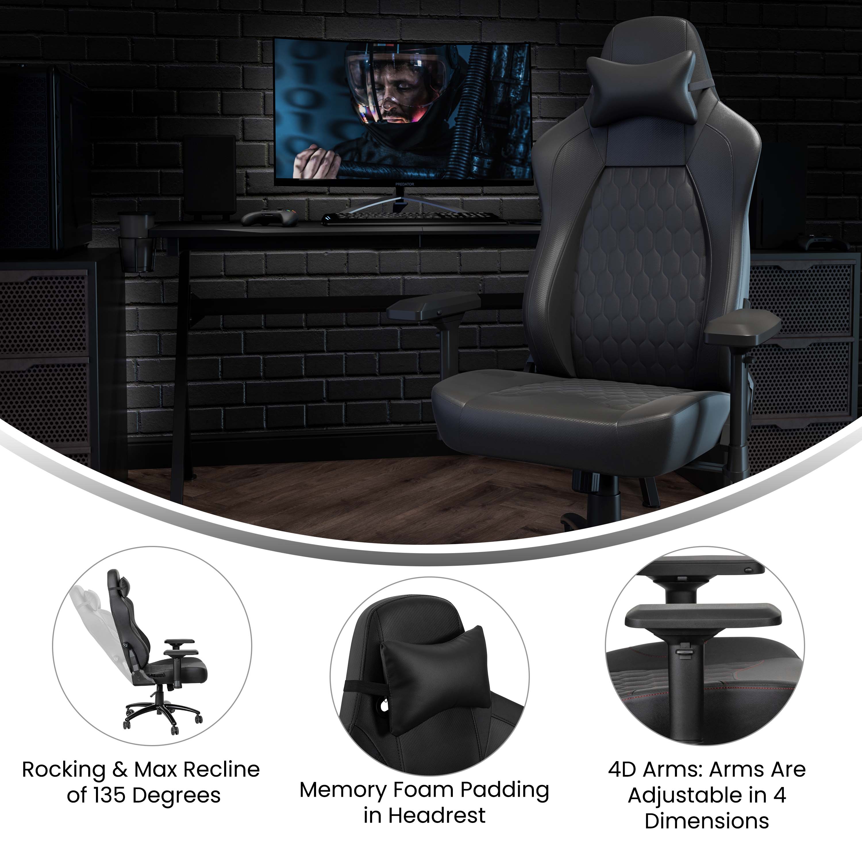 Falco Ergonomic High Back Adjustable Gaming Chair with 4D Armrests,  Headrest Pillow, and Adjustable Lumbar Support