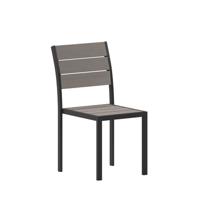 Finch Commercial Grade Armless Patio Chair, Stackable Side Chair with Faux Teak Poly Slats and Metal Frame - View 1
