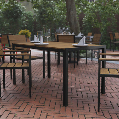 Finch Commercial Grade Outdoor Dining Table 55" x 31" with Faux Teak Poly Slats and Metal Frame - View 2