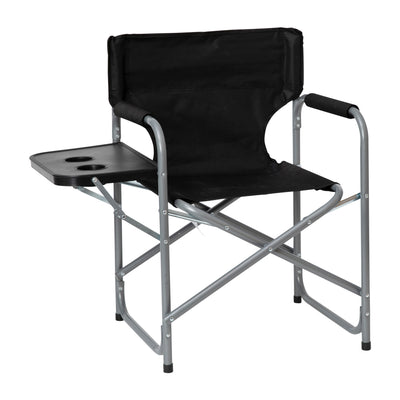 Folding Director's Camping Chair with Side Table and Cup Holder - Portable Indoor/Outdoor Steel Framed Sports Chair - View 1