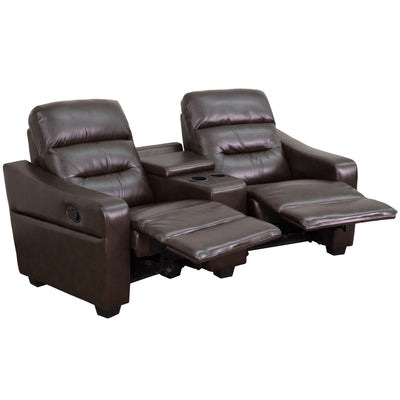 Futura Series 2-Seat Reclining Black LeatherSoft Tufted Bustle Back Theater Seating Unit with Cup Holders - View 1