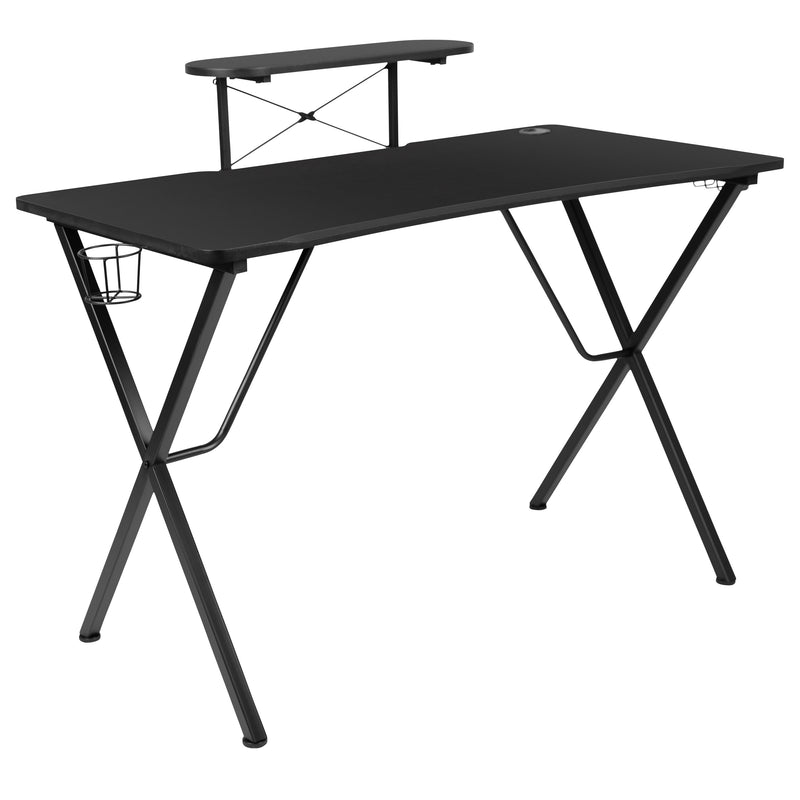 Maplin Gaming Desk with Headphone Hook & Cup Holder - Matte Black & Or, Desks & Chairs, Maplin
