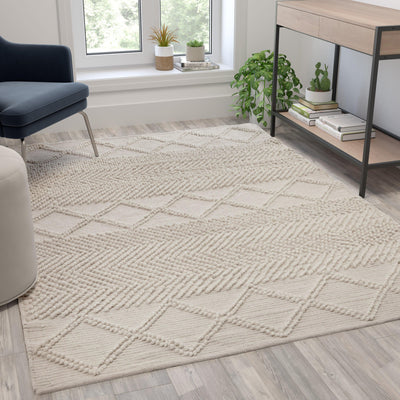 Geometric Design Handwoven Area Rug - Wool/Polyester/Cotton Blend - View 2