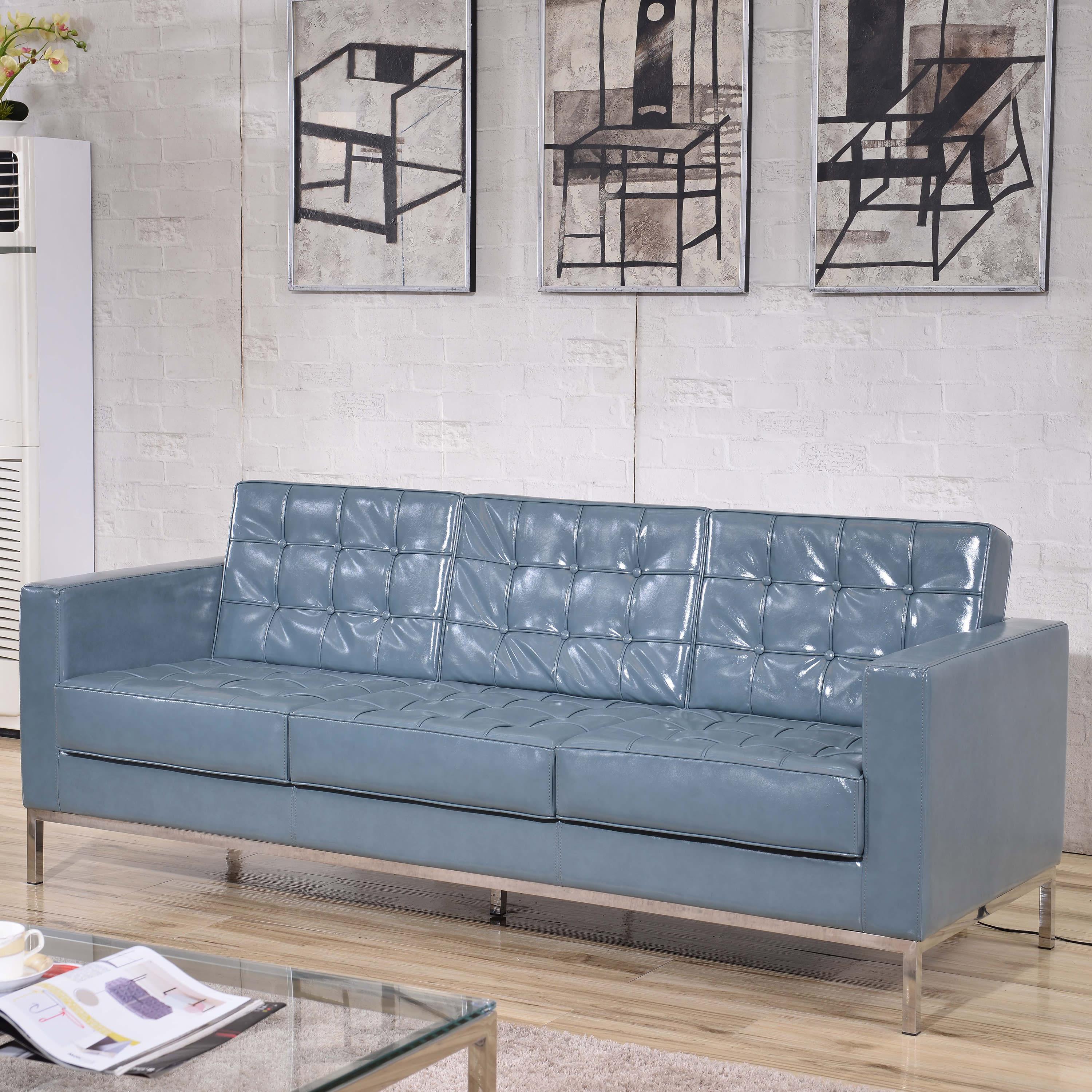 HERCULES Lacey Series Contemporary Button Tufted LeatherSoft Sofa with  Integrated Stainless Steel Frame