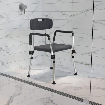 HERCULES Series 300 Lb. Capacity Adjustable Bath & Shower Chair with Quick Release Back & Arms - View 2