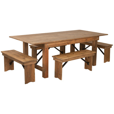 HERCULES Series 7' x 40" Folding Farm Table and Four Bench Set - View 1