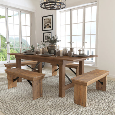 HERCULES Series 7' x 40" Folding Farm Table and Four Bench Set - View 2
