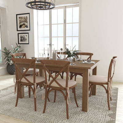 HERCULES Series 7' x 40'' Folding Farm Table Set with 6 Cross Back Chairs and Cushions - View 2