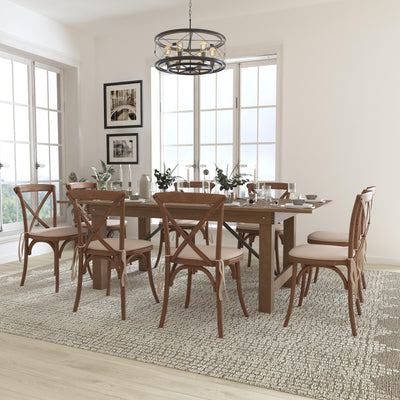 HERCULES Series 7' x 40'' Folding Farm Table Set with 8 Cross Back Chairs and Cushions - View 2