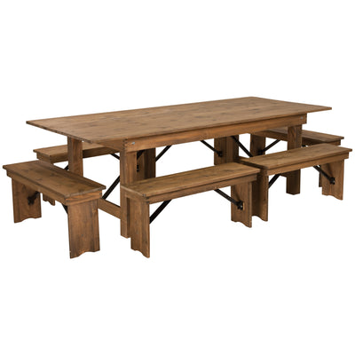 HERCULES Series 8' x 40" Folding Farm Table and Six Bench Set - View 1
