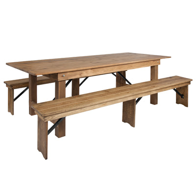 HERCULES Series 8' x 40" Folding Farm Table and Two Bench Set - View 1