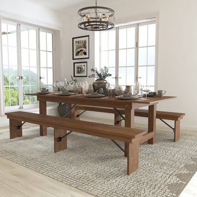 HERCULES Series 8' x 40" Folding Farm Table and Two Bench Set - View 2